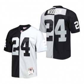 Men's Las Vegas Raiders Charles Woodson Mitchell & Ness Black Silver 1998 Split Legacy Replica Jersey