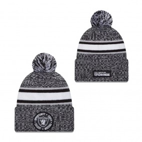 Men's Las Vegas Raiders Heather Black 2023 Inspire Change Cuffed Knit Hat With Pom