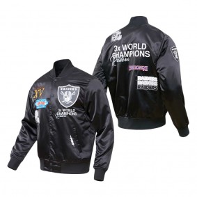 Men's Las Vegas Raiders Pro Standard Black Championship Satin Full-Snap Varsity Jacket