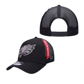 Men's Philadelphia Eagles x Alpha Industries Black A-Frame 9FORTY Trucker Snapback Hat