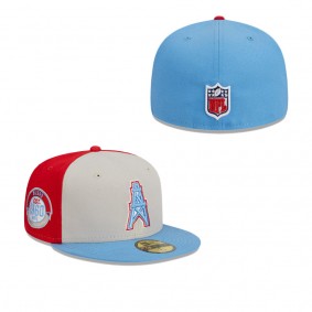 Men's Tennessee Titans Cream Light Blue 2023 Sideline Oilers Throwback 59FIFTY Fitted Hat