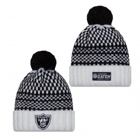 Women's Las Vegas Raiders Black White 2023 NFL Crucial Catch Cuffed Pom Knit Hat