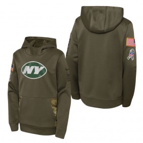 Youth New York Jets Olive 2022 Salute To Service Performance Pullover Hoodie